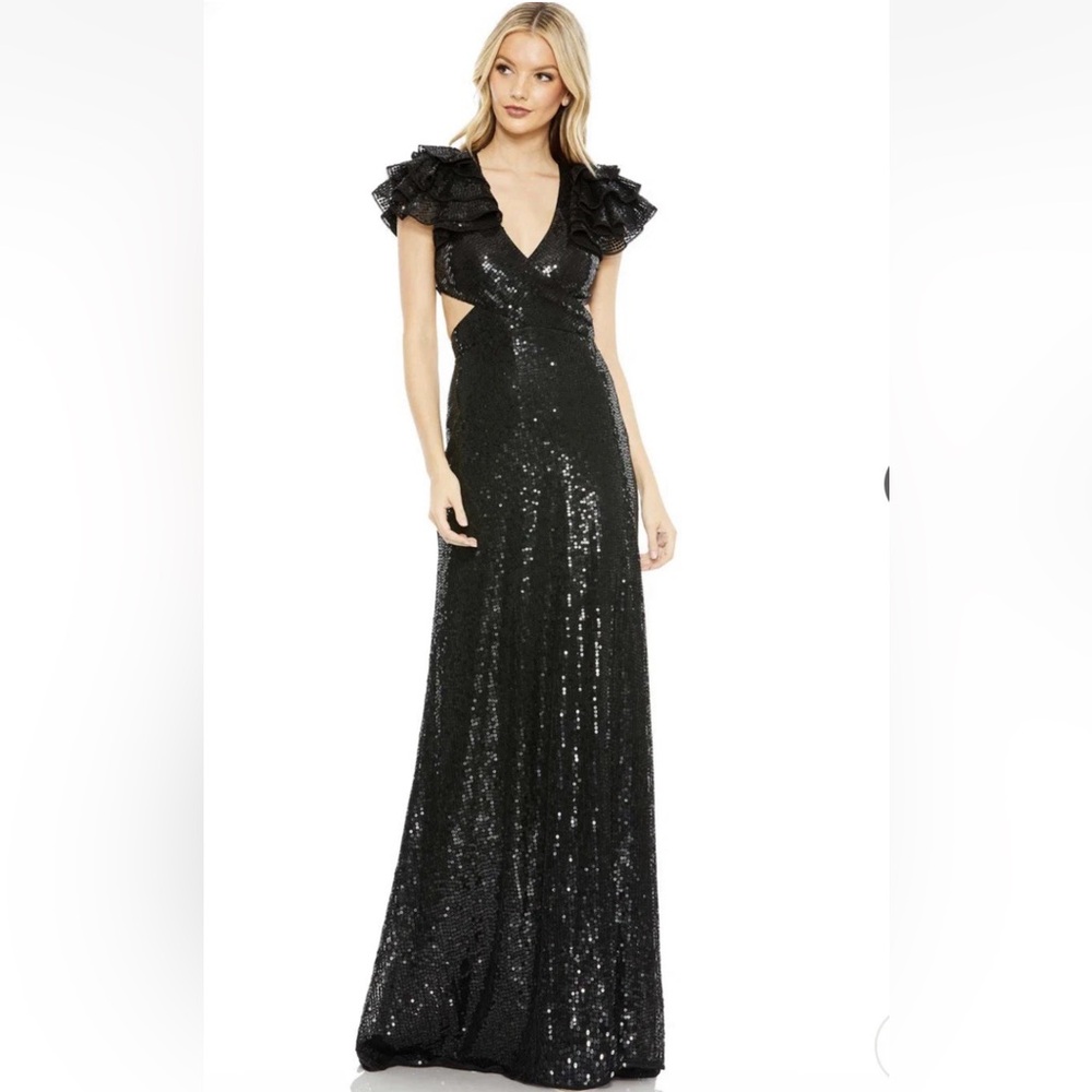 Mac Duggal Black Sequin Maxi Dress NWT